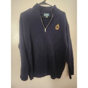 Vintage Lauren Ralph Lauren Navy Crest Logo 1/4 Zip Knit Sweater Cotton Large